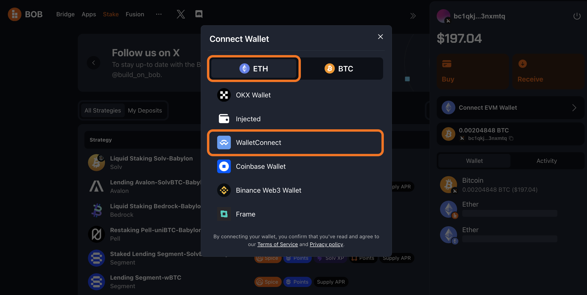 Modal to select an EVM wallet